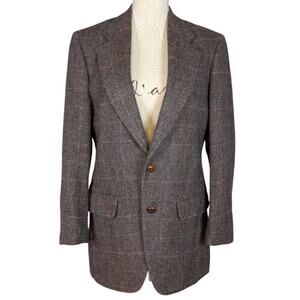 Vintage 80s Wool Tweed Blazer Brown Plaid Tailored Fit Unisex Made in USA